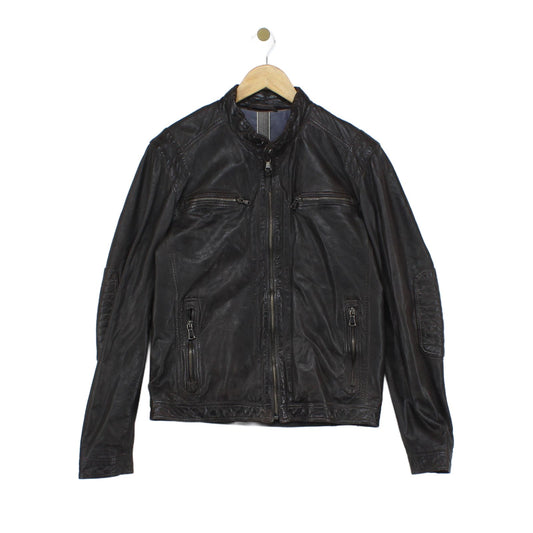 Mens Leather Jacket Full Zip Biker