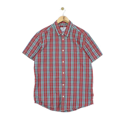 Mens Plaid Shirt Button Up Casual Short Sleeve