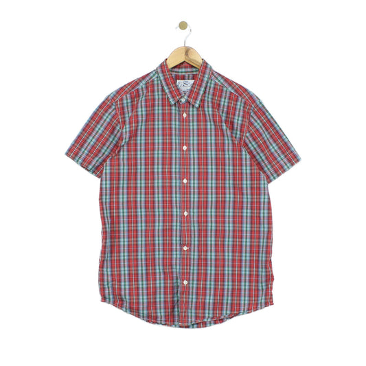 Mens Plaid Shirt Button Up Casual Short Sleeve