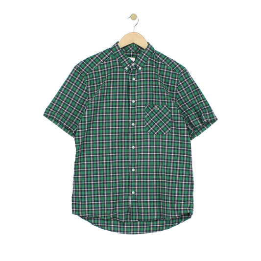 Mens Plaid Shirt Button Up Short Sleeve