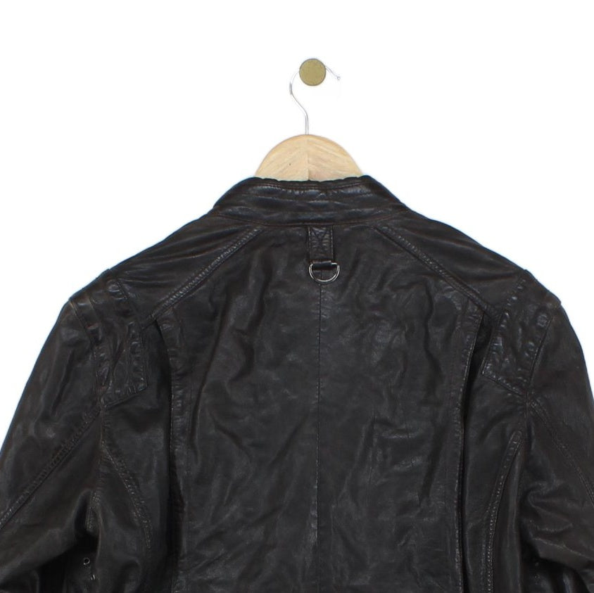 Mens Leather Jacket Full Zip Biker