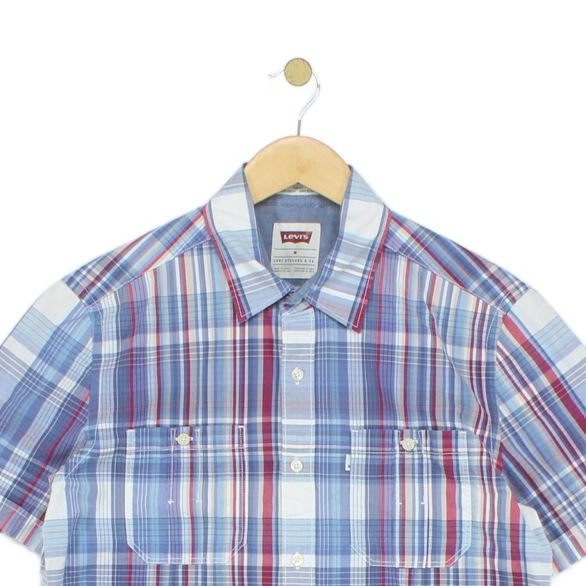 Mens Plaid Shirt Slim Fit Short Sleeve Summer