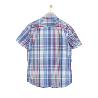 Mens Plaid Shirt Slim Fit Short Sleeve Summer