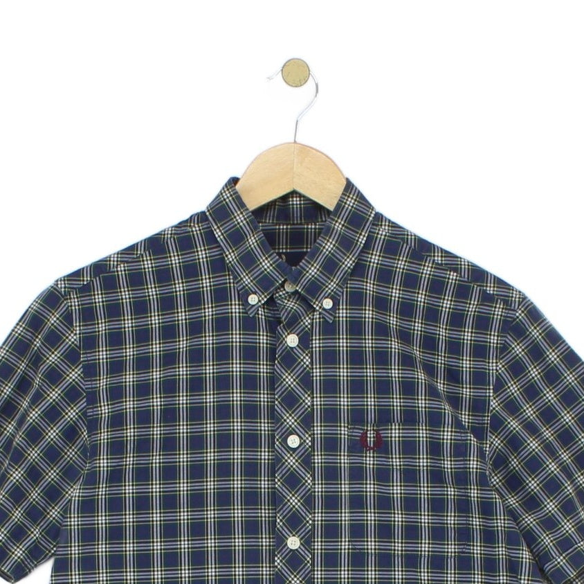 Mens Check Shirt Button Up Short Sleeve