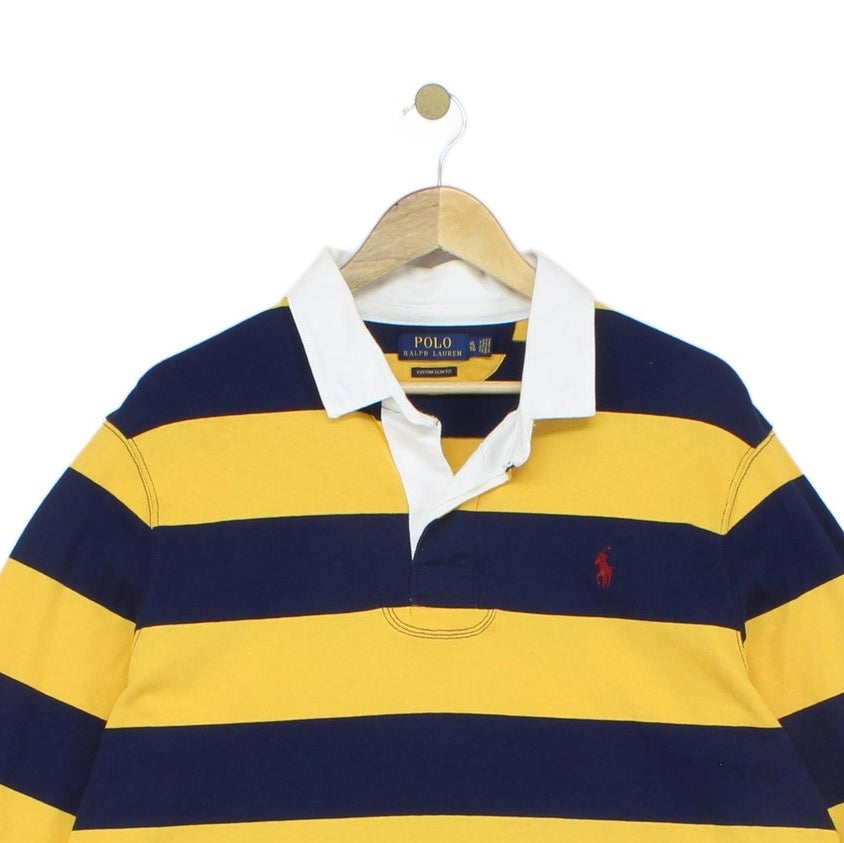 Mens Striped Rugby Shirt Slim Fit Long Sleeve