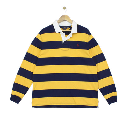 Mens Striped Rugby Shirt Slim Fit Long Sleeve