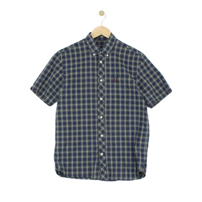 Mens Check Shirt Button Up Short Sleeve