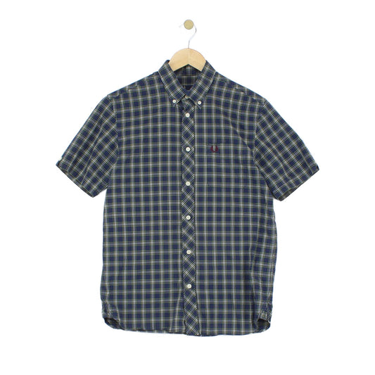 Mens Check Shirt Button Up Short Sleeve