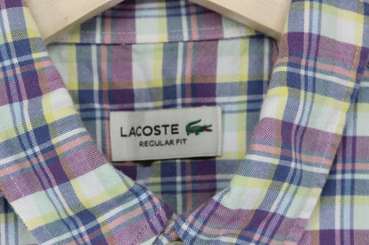 Mens Plaid Shirt Short Sleeve Casual Button Up
