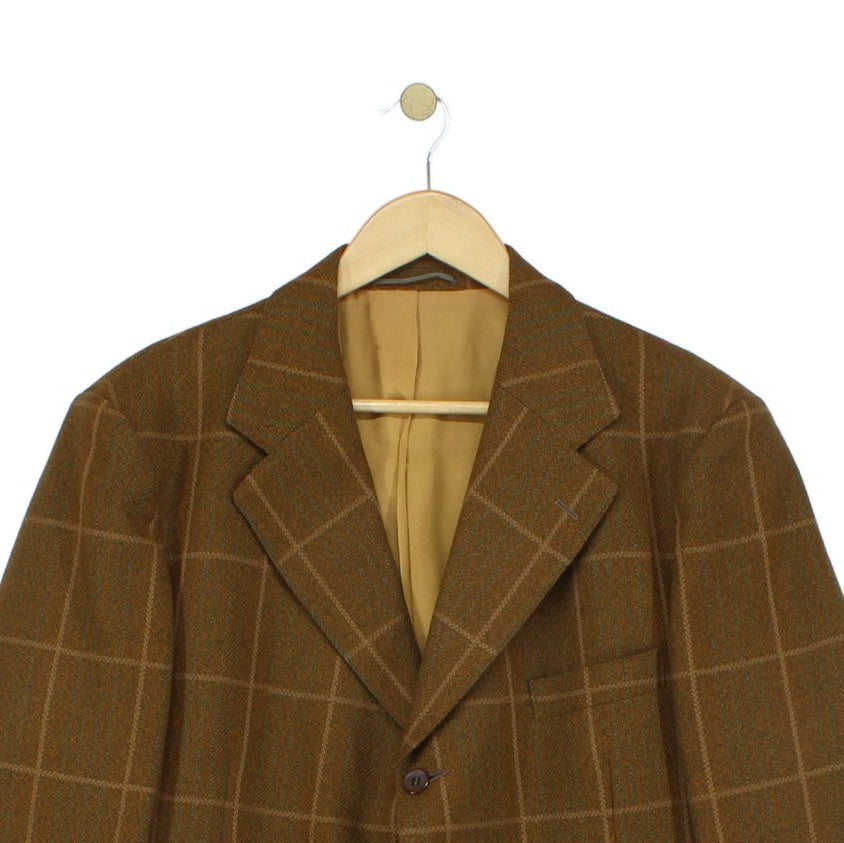 Mens Wool Blazer Check Tailored Formal