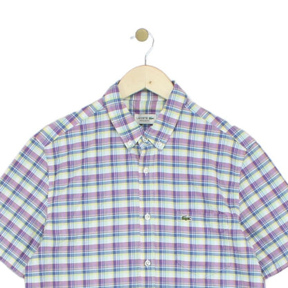 Mens Plaid Shirt Short Sleeve Casual Button Up