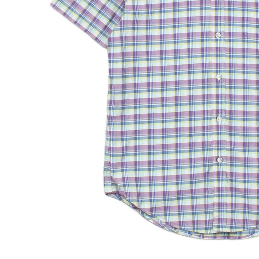 Mens Plaid Shirt Short Sleeve Casual Button Up