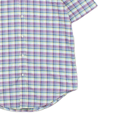 Mens Plaid Shirt Short Sleeve Casual Button Up