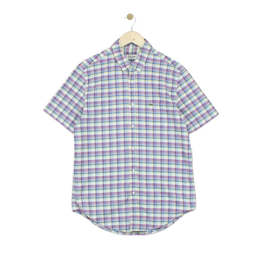 Mens Plaid Shirt Short Sleeve Casual Button Up