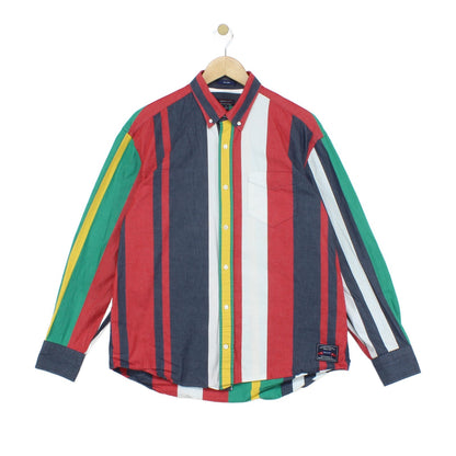Mens Striped Shirt Long Sleeve Button Up Relaxed