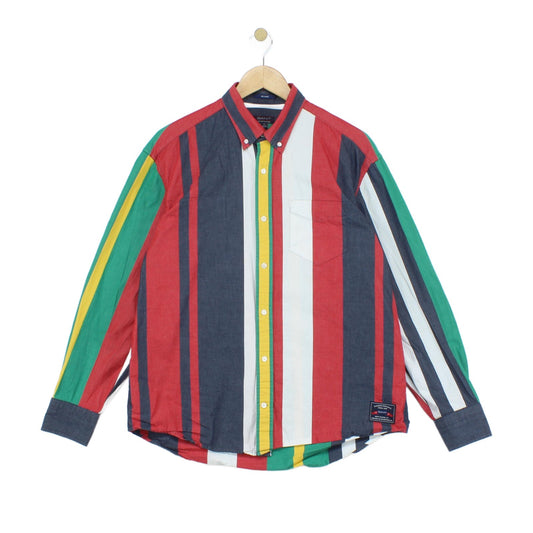 Mens Striped Shirt Long Sleeve Button Up Relaxed