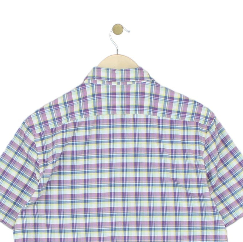 Mens Plaid Shirt Short Sleeve Casual Button Up