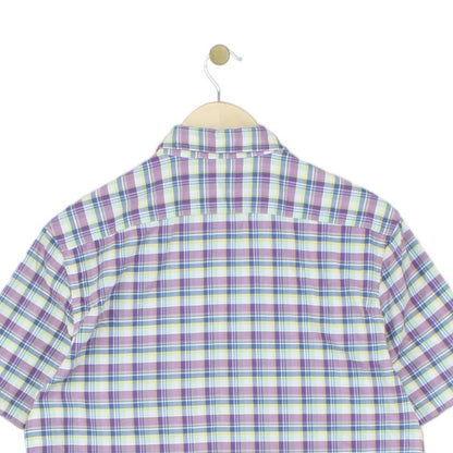 Mens Plaid Shirt Short Sleeve Casual Button Up