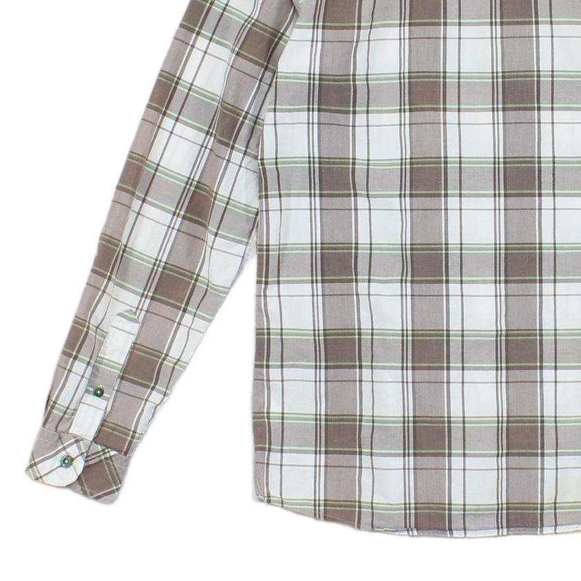 Mens Check Shirt Button Up Long Sleeve