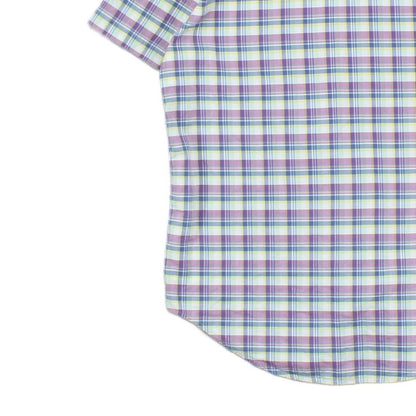 Mens Plaid Shirt Short Sleeve Casual Button Up