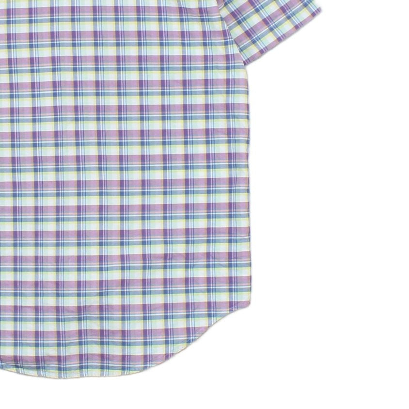 Mens Plaid Shirt Short Sleeve Casual Button Up