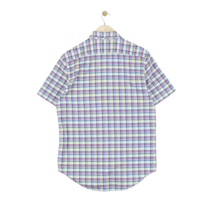 Mens Plaid Shirt Short Sleeve Casual Button Up