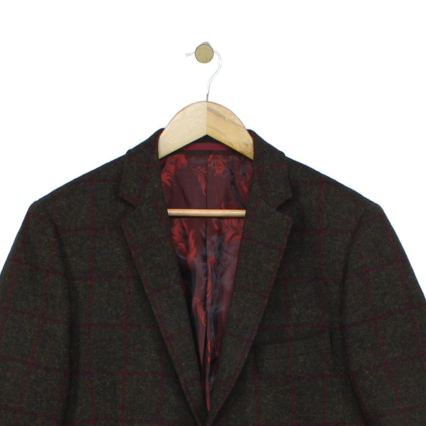 Mens Tweed Blazer Notch Lapel Wool