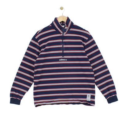 Mens 1/4 Zip Striped Sweatshirt Collared