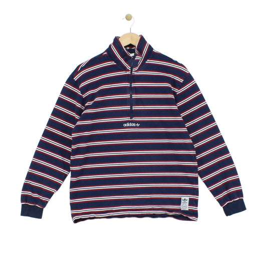Mens 1/4 Zip Striped Sweatshirt Collared