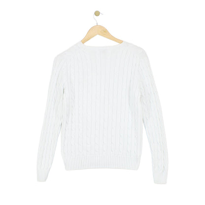 Womens Cable Knit Jumper Crew Neck Classic