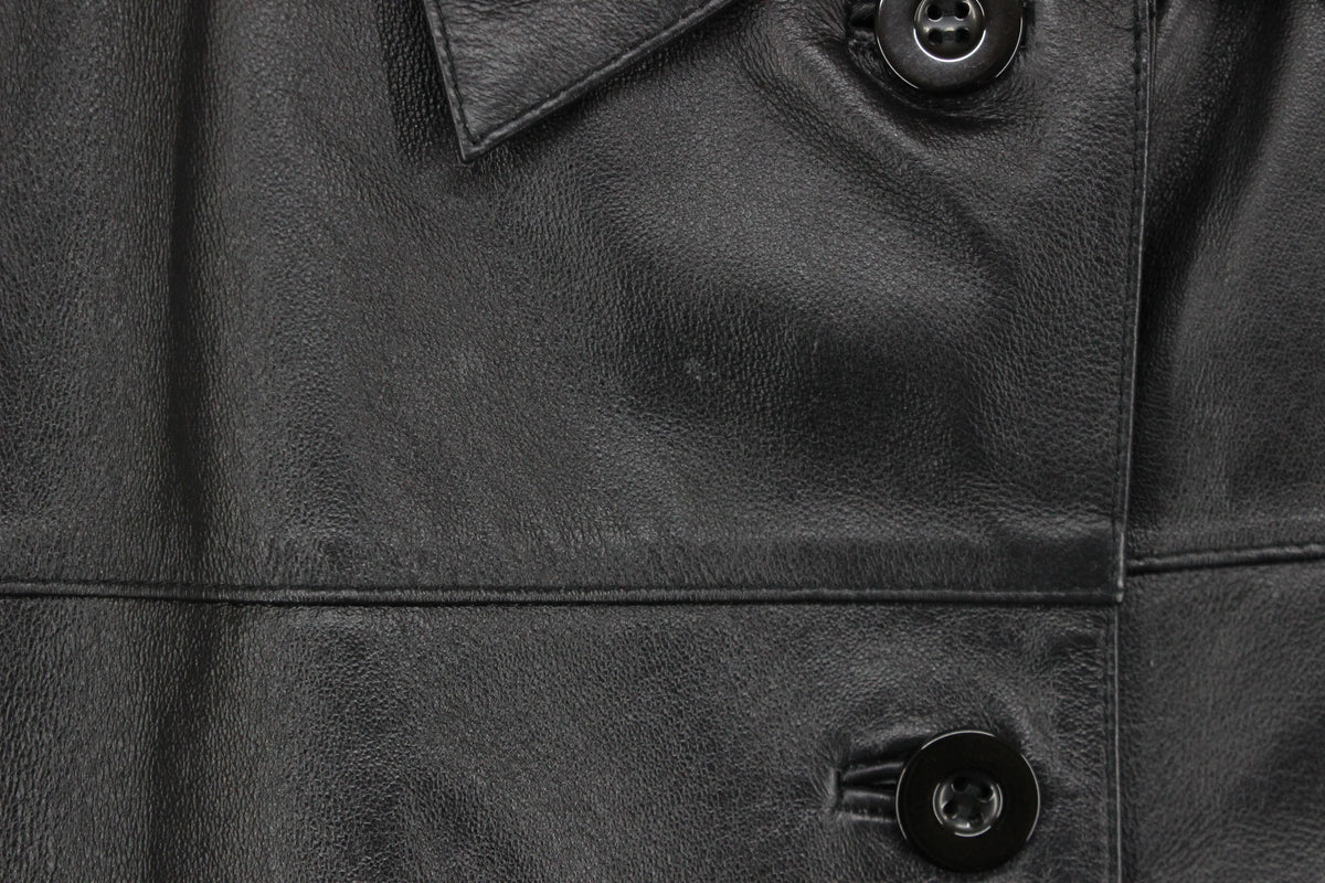 Womens Leather Overcoat Button Up Outerwear