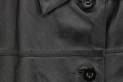 Womens Leather Overcoat Button Up Outerwear