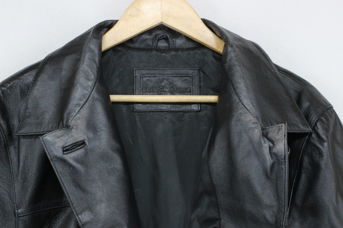 Womens Leather Overcoat Button Up Outerwear