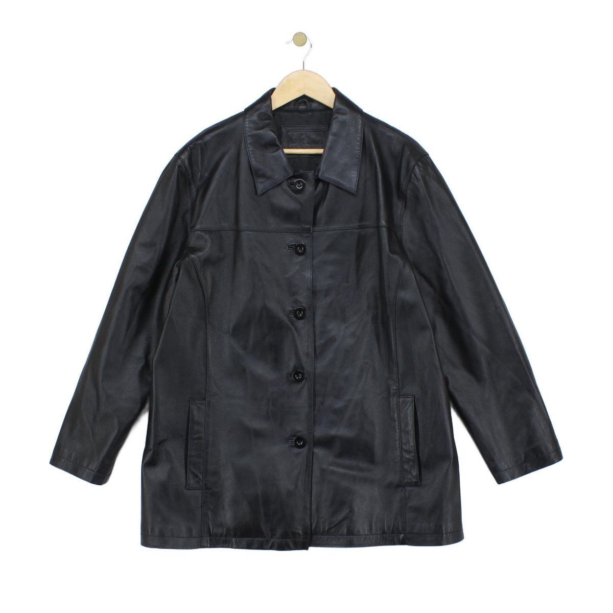 Womens Leather Overcoat Button Up Outerwear