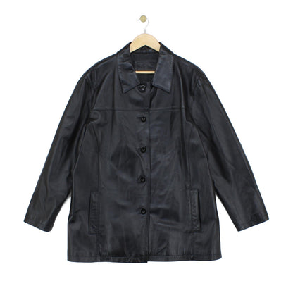 Womens Leather Overcoat Button Up Outerwear