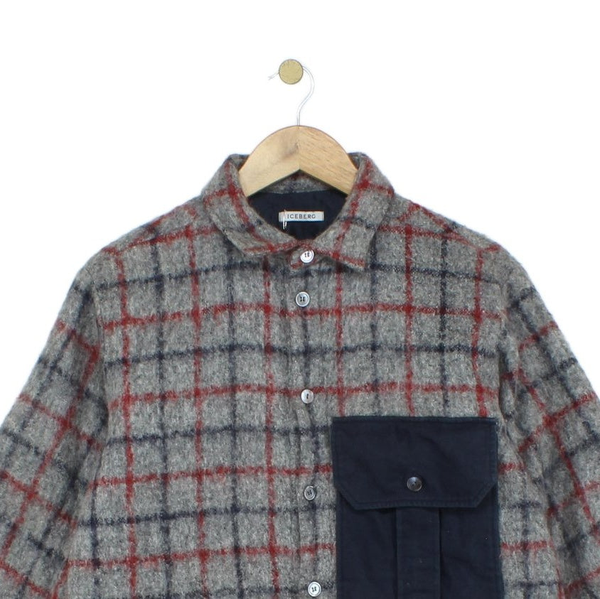 Mens Wool Overshirt Made In Italy Long Sleeve Check
