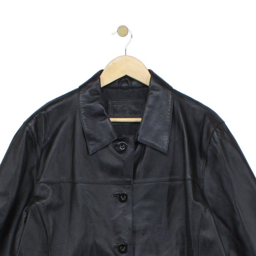 Womens Leather Overcoat Button Up Outerwear