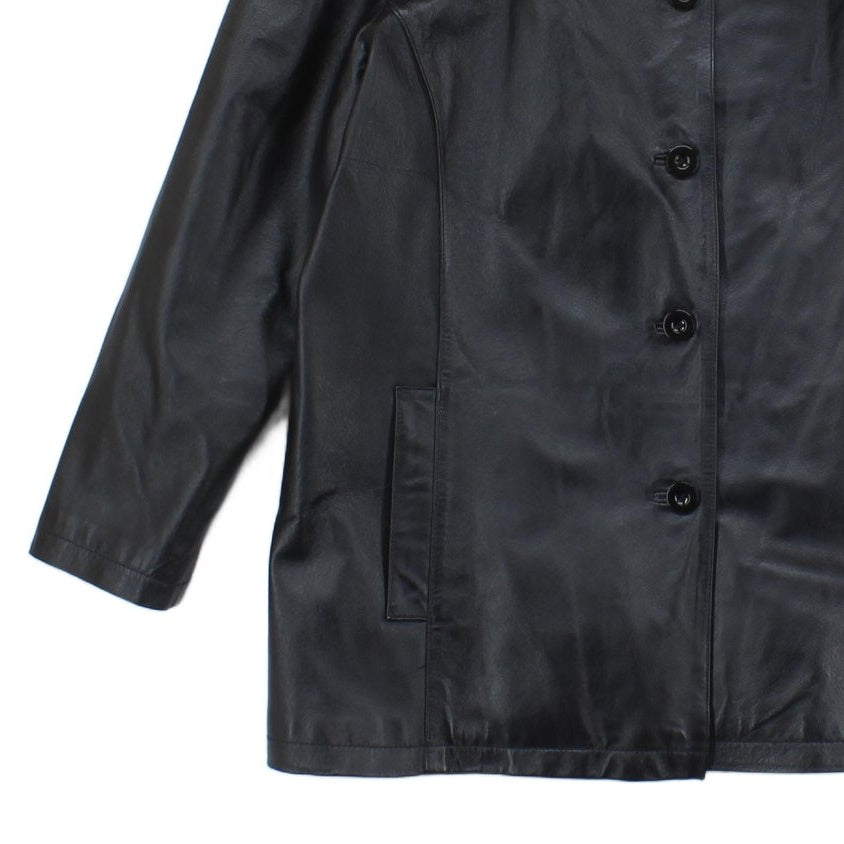 Womens Leather Overcoat Button Up Outerwear