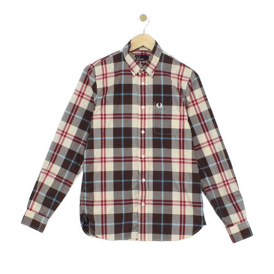 Mens Check Shirt Long Sleeve Button Up Cotton