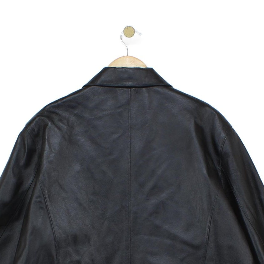 Womens Leather Overcoat Button Up Outerwear