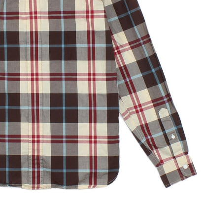 Mens Check Shirt Long Sleeve Button Up Cotton