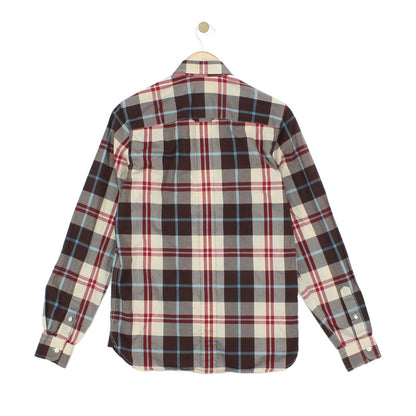 Mens Check Shirt Long Sleeve Button Up Cotton