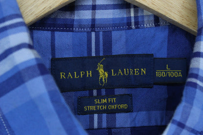 Mens Plaid Shirt Stretch Slim Fit Long Sleeve