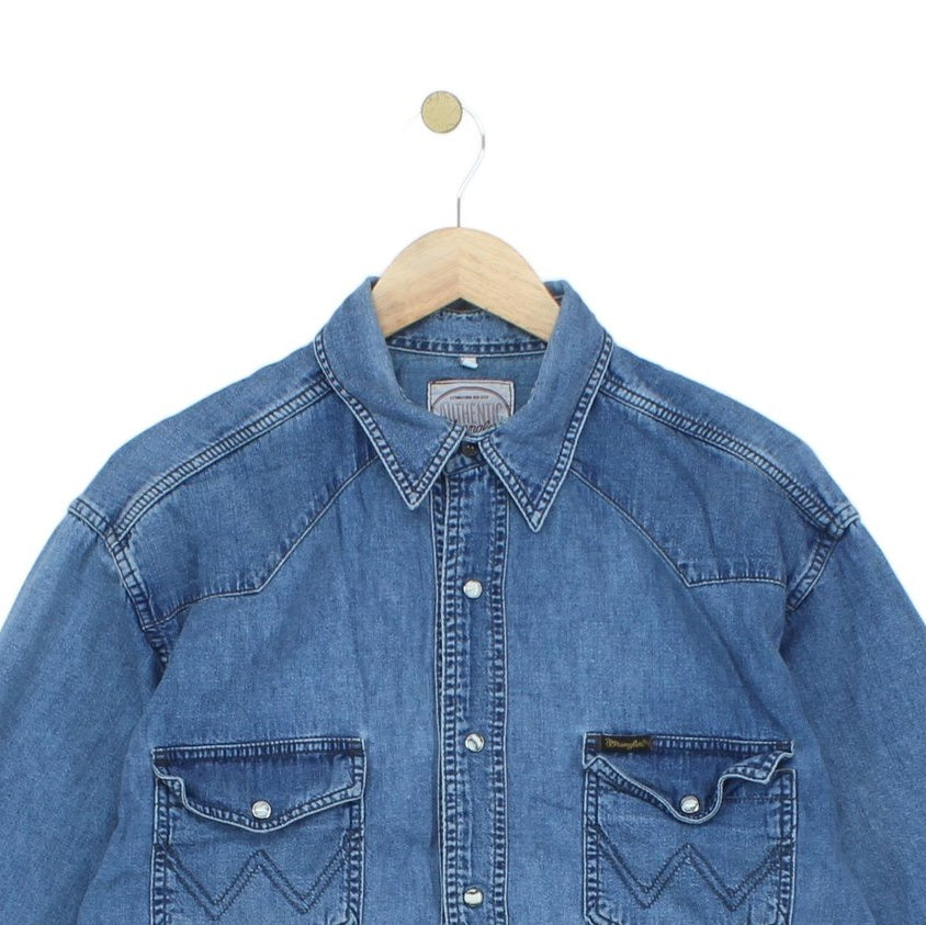 Mens Denim Shirt Long Sleeve Western Snap