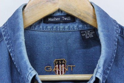 Mens Denim Shirt Long Sleeve Button Up