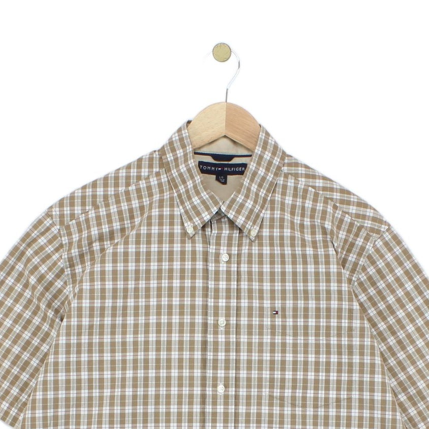 Mens Plaid Shirt Short Sleeve Button Down