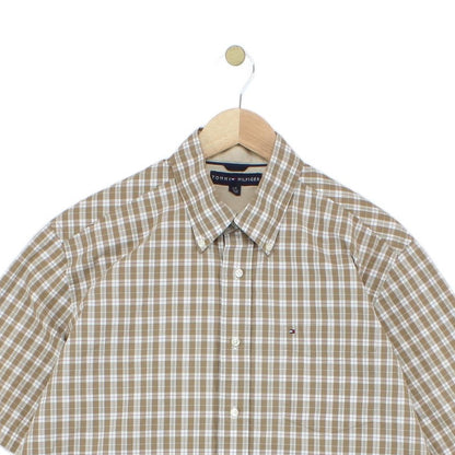 Mens Plaid Shirt Short Sleeve Button Down