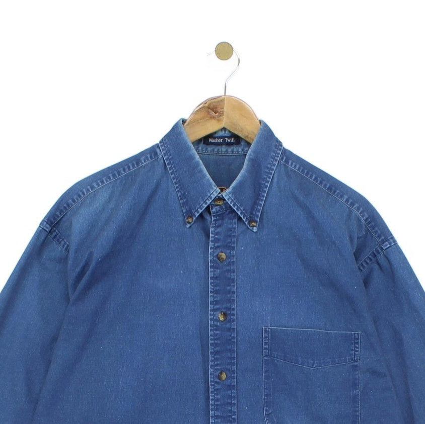 Mens Denim Shirt Long Sleeve Button Up