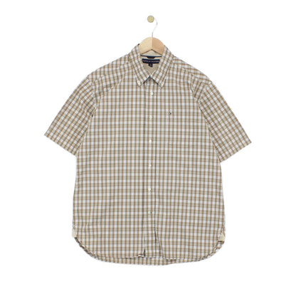 Mens Plaid Shirt Short Sleeve Button Down