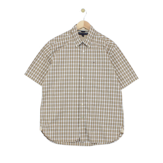 Mens Plaid Shirt Short Sleeve Button Down
